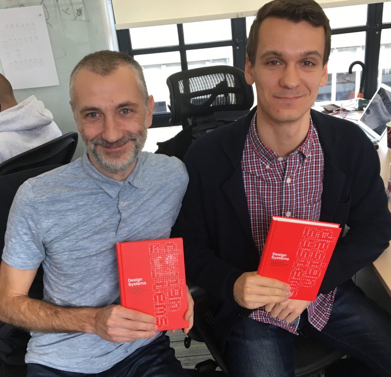 Cristiano Rastelli and Pavel Shumakov with Alla Kholmatova book on Design Systems